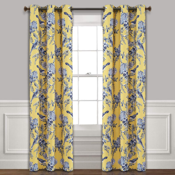 6888d099d9cb0e627a7fbb27aee5fd8fcbb7211c594a3a9d8e8ca.jpg Lush Decor, White and Blue Farmhouse Bird and Flower Insulated Grommet Blackout Window Curtain Panel Pair, 95'' x 38', 95" x 38"