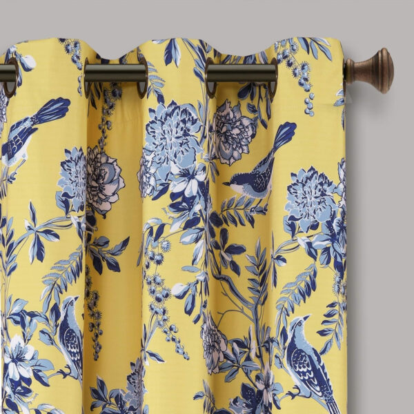 6888d0a1f009d2f1034d84d1f5cf5a2e9708774280e03adf48562.jpg Lush Decor, White and Blue Farmhouse Bird and Flower Insulated Grommet Blackout Window Curtain Panel Pair, 95'' x 38', 95" x 38"