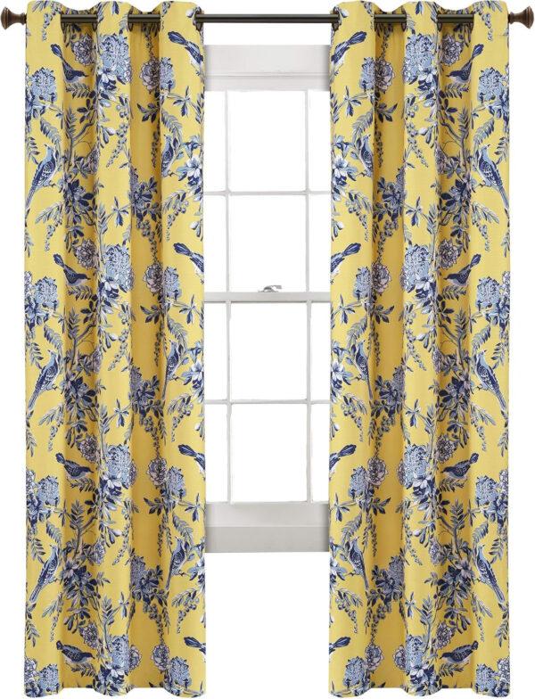 6888d0bce887d687b064bbfcf046c4e26b3472ce560e7893786fb.jpg Lush Decor, White and Blue Farmhouse Bird and Flower Insulated Grommet Blackout Window Curtain Panel Pair, 95'' x 38', 95" x 38"
