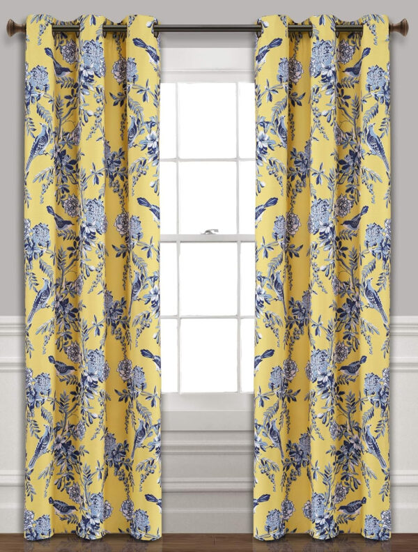 6888d0bf82a9eb1522afc809de904e2bf93c7b0d299719d0fe877.jpg Lush Decor, White and Blue Farmhouse Bird and Flower Insulated Grommet Blackout Window Curtain Panel Pair, 95'' x 38', 95" x 38"