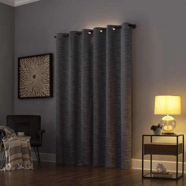 Sun Zero Denver Distressed Stripe Thermal Extreme 100% Total Blackout Grommet Curtain Panel, Pecan, 40" W x 84" L (1 Panel)
