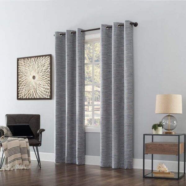 Sun Zero Denver Distressed Stripe Thermal Extreme 100% Total Blackout Grommet Curtain Panel, Pecan, 40" W x 84" L (1 Panel)