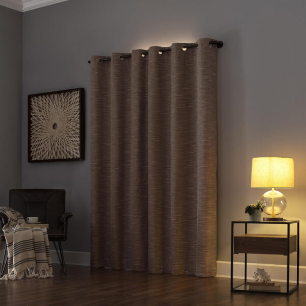 Sun Zero Denver Distressed Stripe Thermal Extreme 100% Total Blackout Grommet Curtain Panel, Pecan, 40" W x 84" L (1 Panel)
