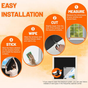 100% Blackout Curtains for Bedroom 118" x 57" Portable Window Blinds Cover Adhesive Thermal Blackout Blinds No Drill Guard Blind for Window Shades Temporary Room Darkening Shades for Skylight RV Dorm