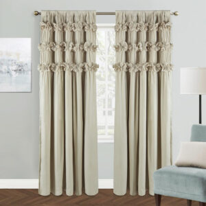 Camel Blackout Curtains with Handmade Ruffles, Butterfly Flower Embellishments for Thermal Insulated Room Darkening Drapes, 54"x84", Set of 2 Panels for Bedroom, Living Room (LQ-37)