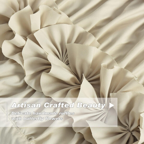 Camel Blackout Curtains with Handmade Ruffles, Butterfly Flower Embellishments for Thermal Insulated Room Darkening Drapes, 54"x84", Set of 2 Panels for Bedroom, Living Room (LQ-37)