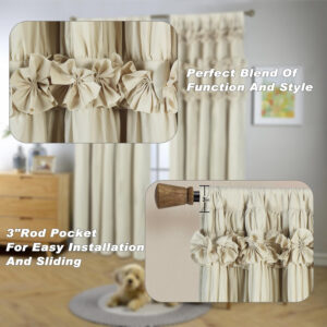 Camel Blackout Curtains with Handmade Ruffles, Butterfly Flower Embellishments for Thermal Insulated Room Darkening Drapes, 54"x84", Set of 2 Panels for Bedroom, Living Room (LQ-37)