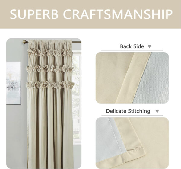 Camel Blackout Curtains with Handmade Ruffles, Butterfly Flower Embellishments for Thermal Insulated Room Darkening Drapes, 54"x84", Set of 2 Panels for Bedroom, Living Room (LQ-37)