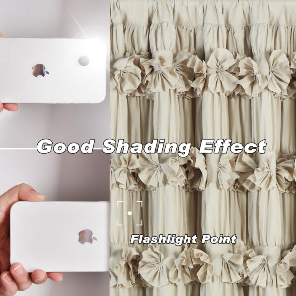 Camel Blackout Curtains with Handmade Ruffles, Butterfly Flower Embellishments for Thermal Insulated Room Darkening Drapes, 54"x84", Set of 2 Panels for Bedroom, Living Room (LQ-37)