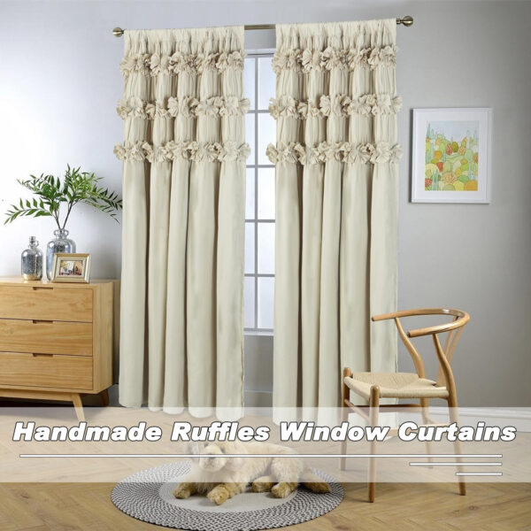 Camel Blackout Curtains with Handmade Ruffles, Butterfly Flower Embellishments for Thermal Insulated Room Darkening Drapes, 54"x84", Set of 2 Panels for Bedroom, Living Room (LQ-37)