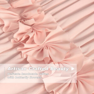 Camel Blackout Curtains with Handmade Ruffles, Butterfly Flower Embellishments for Thermal Insulated Room Darkening Drapes, 54"x84", Set of 2 Panels for Bedroom, Living Room (LQ-37)