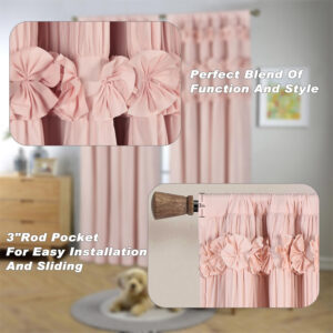 Camel Blackout Curtains with Handmade Ruffles, Butterfly Flower Embellishments for Thermal Insulated Room Darkening Drapes, 54"x84", Set of 2 Panels for Bedroom, Living Room (LQ-37)