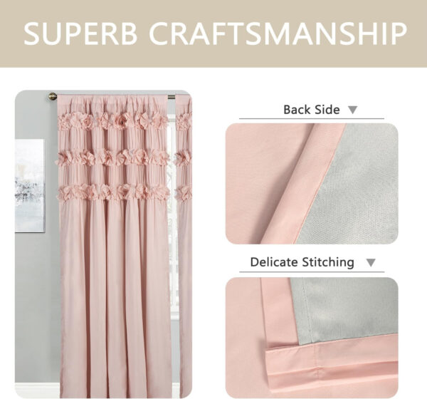 Camel Blackout Curtains with Handmade Ruffles, Butterfly Flower Embellishments for Thermal Insulated Room Darkening Drapes, 54"x84", Set of 2 Panels for Bedroom, Living Room (LQ-37)