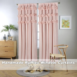 Camel Blackout Curtains with Handmade Ruffles, Butterfly Flower Embellishments for Thermal Insulated Room Darkening Drapes, 54"x84", Set of 2 Panels for Bedroom, Living Room (LQ-37)