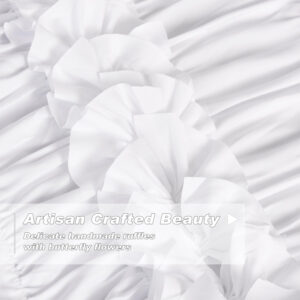 Camel Blackout Curtains with Handmade Ruffles, Butterfly Flower Embellishments for Thermal Insulated Room Darkening Drapes, 54"x84", Set of 2 Panels for Bedroom, Living Room (LQ-37)