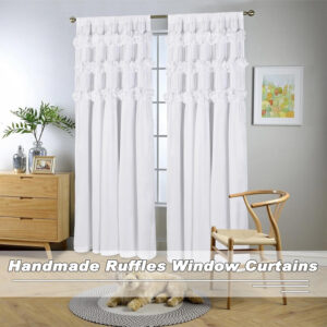 Camel Blackout Curtains with Handmade Ruffles, Butterfly Flower Embellishments for Thermal Insulated Room Darkening Drapes, 54"x84", Set of 2 Panels for Bedroom, Living Room (LQ-37)