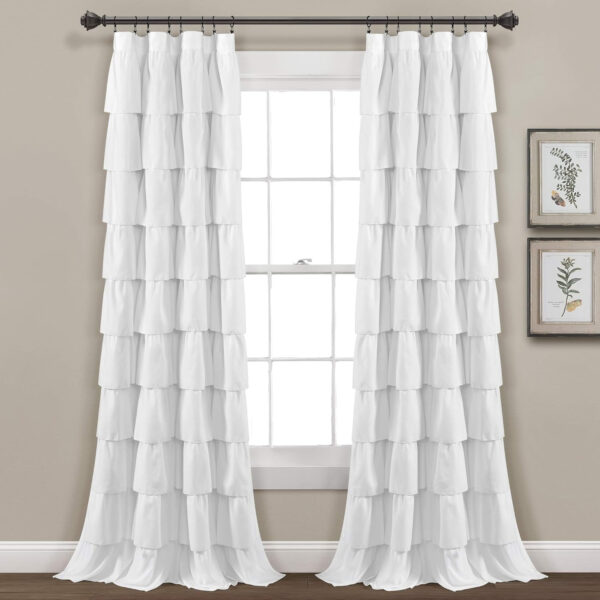 6888d32d16b0666975695dce29f3cae69936fee0da72687f808c6.jpg Lush Decor Ruffle Window Curtain - Vintage Chic Farmhouse Style Panel for Living, Dining Room, Bedroom (Single), 50”W x 84"L, White