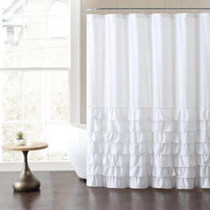 VCNY Home - Fabric Shower Curtain, Ruffled Tier Shower Curtain (Melanie White, 72" x 72")