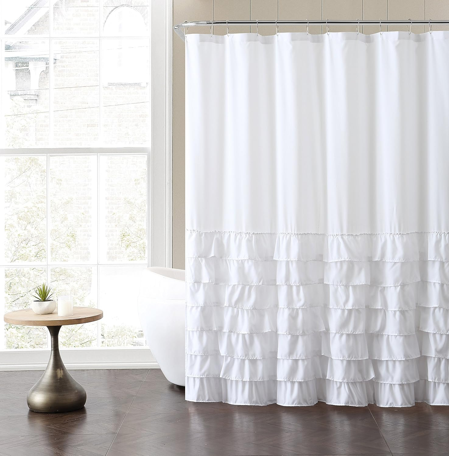 VCNY Home - Fabric Shower Curtain, Ruffled Tier Shower Curtain (Melanie White, 72" x 72")