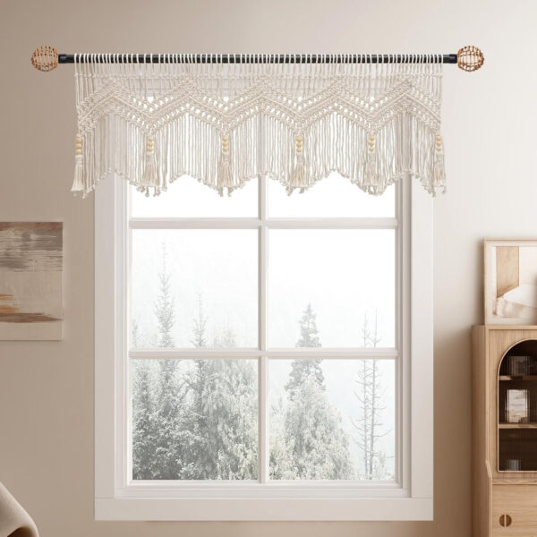 6888d3cda8ee7fc1012e0c34137114d10000de3adaab18ab47af8.jpg Boho Valance Macrame Curtains for Windows Macrame Valance for Bedroom Livingroom Boho Decor Wall Hanging, 1 Panel 52" W x 21" L