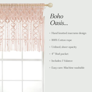 6888d40cc37888770d91ba9b7be46348a61507305df51b97121ca.jpg Lush Decor Boho Macrame Textured Cotton Valance, 40" W x 30" L, Neutral - Boho Kitchen Curtains & Wall Decor - Macrame Valance - Bathroom Window Curtains