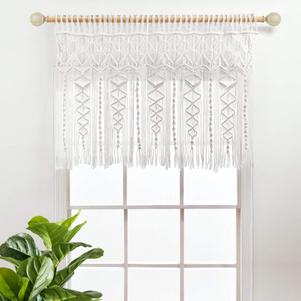 6888d411071bf64bfda458eddd9bef5cc0895471b7e69d4099921.jpg Lush Decor Boho Macrame Textured Cotton Valance, 40" W x 30" L, Neutral - Boho Kitchen Curtains & Wall Decor - Macrame Valance - Bathroom Window Curtains