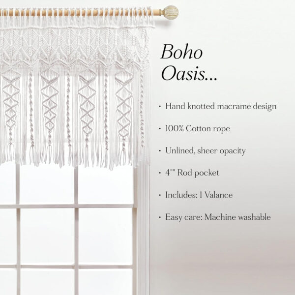 6888d41e4a5d670302be09bc35f31d730b9e85577bcd97fc1a06a.jpg Lush Decor Boho Macrame Textured Cotton Valance, 40" W x 30" L, Neutral - Boho Kitchen Curtains & Wall Decor - Macrame Valance - Bathroom Window Curtains