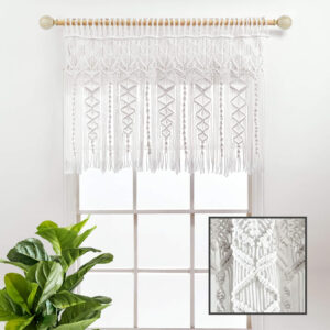 6888d4232764504be55566461a137becadee18ba010a0be5d450f.jpg Lush Decor Boho Macrame Textured Cotton Valance, 40" W x 30" L, Neutral - Boho Kitchen Curtains & Wall Decor - Macrame Valance - Bathroom Window Curtains