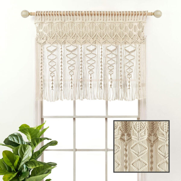 6888d42ff2e58aac2495441f72385512d698d378fe419e1236c00.jpg Lush Decor Boho Macrame Textured Cotton Valance, 40" W x 30" L, Neutral - Boho Kitchen Curtains & Wall Decor - Macrame Valance - Bathroom Window Curtains