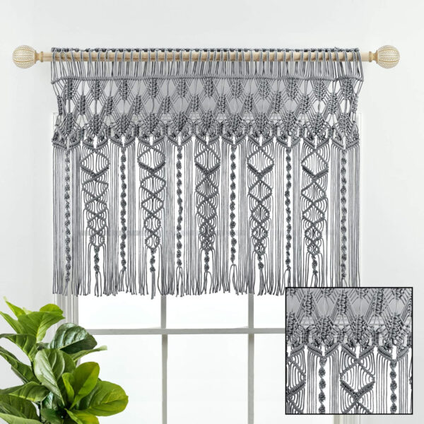 6888d440d9ca486fbdcce9ae9a89dcdcdfed82e4a76833152cfa5.jpg Lush Decor Boho Macrame Textured Cotton Valance, 40" W x 30" L, Neutral - Boho Kitchen Curtains & Wall Decor - Macrame Valance - Bathroom Window Curtains