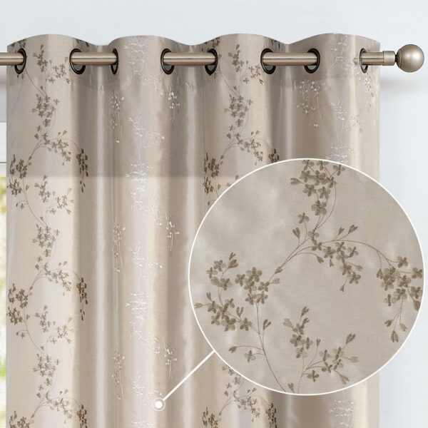jinchan Floral Curtains Embroidered Curtains for Living Room 63 Inch Length Faux Silk Curtains Burgundy Red Flower Patterned Drapes Light Filtering Curtains Window Curtain Set 2 Panels
