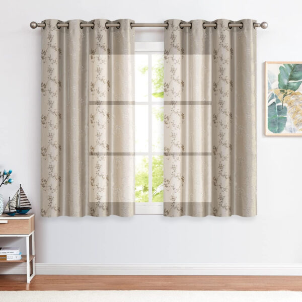jinchan Floral Curtains Embroidered Curtains for Living Room 63 Inch Length Faux Silk Curtains Burgundy Red Flower Patterned Drapes Light Filtering Curtains Window Curtain Set 2 Panels