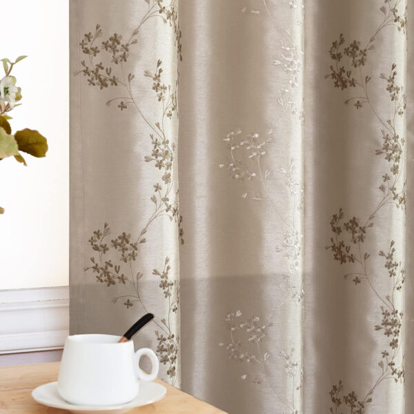jinchan Floral Curtains Embroidered Curtains for Living Room 63 Inch Length Faux Silk Curtains Burgundy Red Flower Patterned Drapes Light Filtering Curtains Window Curtain Set 2 Panels