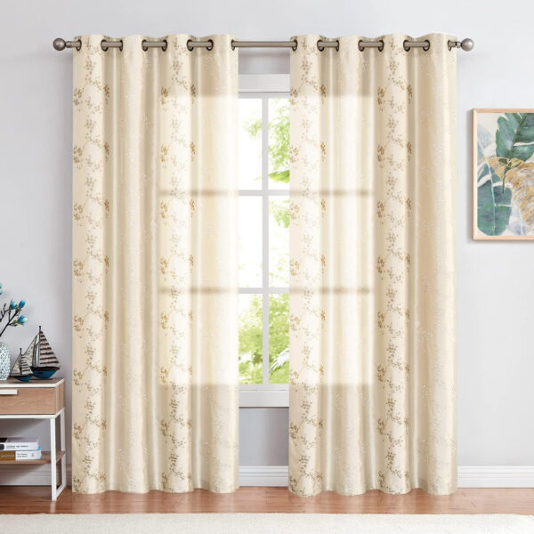 jinchan Floral Curtains Embroidered Curtains for Living Room 63 Inch Length Faux Silk Curtains Burgundy Red Flower Patterned Drapes Light Filtering Curtains Window Curtain Set 2 Panels