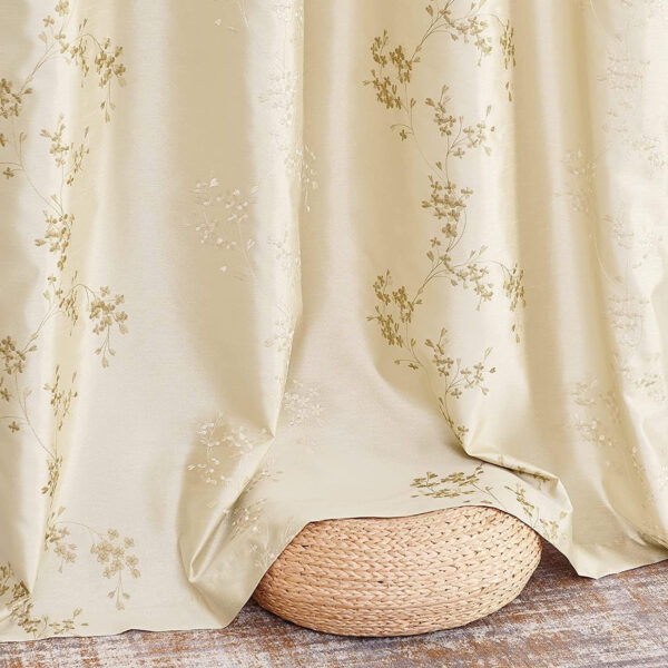 jinchan Floral Curtains Embroidered Curtains for Living Room 63 Inch Length Faux Silk Curtains Burgundy Red Flower Patterned Drapes Light Filtering Curtains Window Curtain Set 2 Panels