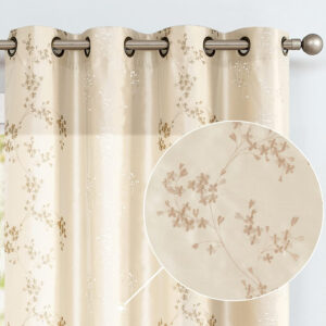 jinchan Floral Curtains Embroidered Curtains for Living Room 63 Inch Length Faux Silk Curtains Burgundy Red Flower Patterned Drapes Light Filtering Curtains Window Curtain Set 2 Panels