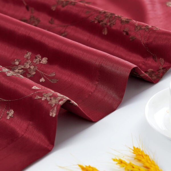 jinchan Floral Curtains Embroidered Curtains for Living Room 63 Inch Length Faux Silk Curtains Burgundy Red Flower Patterned Drapes Light Filtering Curtains Window Curtain Set 2 Panels