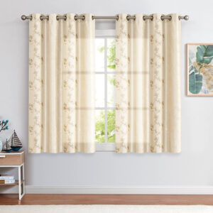 jinchan Floral Curtains Embroidered Curtains for Living Room 63 Inch Length Faux Silk Curtains Burgundy Red Flower Patterned Drapes Light Filtering Curtains Window Curtain Set 2 Panels