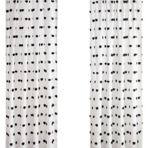 6888d582518f2f5671efadd4f19e3f3577c98e2300258b0f175f2.jpg Intelligent Design Sophie Single Window Curtain Panel Clipped Pompom Embelished Privacy Drape with Rod Pocket for Bedroom, Livingroom, 50" x 84", Black