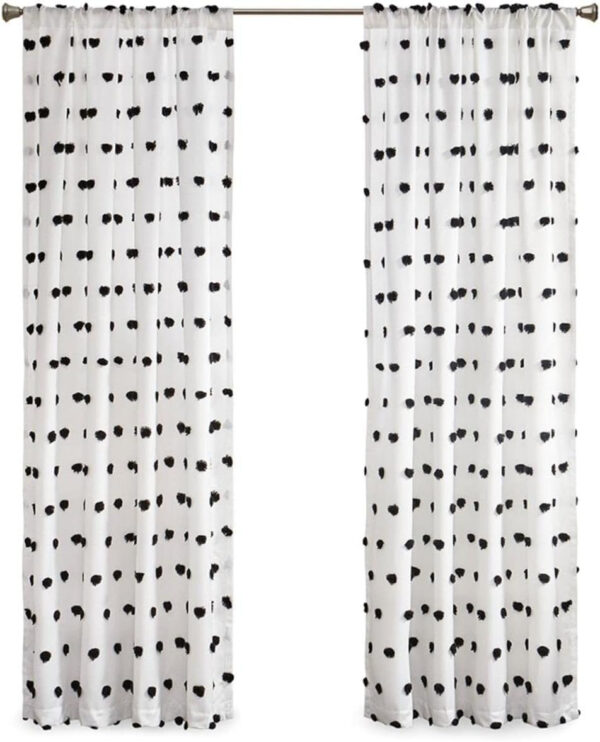 6888d582518f2f5671efadd4f19e3f3577c98e2300258b0f175f2.jpg Intelligent Design Sophie Single Window Curtain Panel Clipped Pompom Embelished Privacy Drape with Rod Pocket for Bedroom, Livingroom, 50" x 84", Black