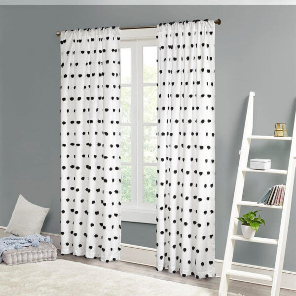 6888d58895ea9b647626e2e62370413d411f3e996d02ba0714356.jpg Intelligent Design Sophie Single Window Curtain Panel Clipped Pompom Embelished Privacy Drape with Rod Pocket for Bedroom, Livingroom, 50" x 84", Black
