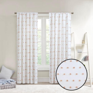 6888d59265b365697bb80dd612a866f2ff2dd0d4fb8f8affc2048.jpg Intelligent Design Sophie Single Window Curtain Panel Clipped Pompom Embelished Privacy Drape with Rod Pocket for Bedroom, Livingroom, 50" x 84", Black