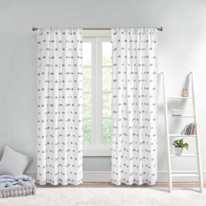 6888d5977013f4cc3fb829e9385af4281b52d97a9d8f3f679353b.jpg Intelligent Design Sophie Single Window Curtain Panel Clipped Pompom Embelished Privacy Drape with Rod Pocket for Bedroom, Livingroom, 50" x 84", Black