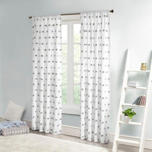 6888d59d34b4a83d7c941e0a3ec959b76d453ccce58a7d7724f8e.jpg Intelligent Design Sophie Single Window Curtain Panel Clipped Pompom Embelished Privacy Drape with Rod Pocket for Bedroom, Livingroom, 50" x 84", Black