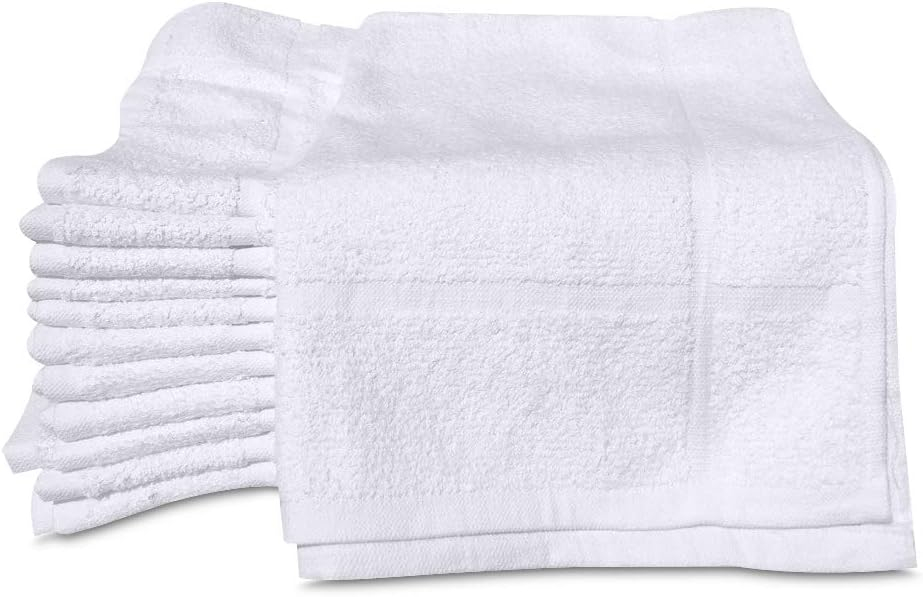 GOLD TEXTILES 12 Pack White Bath Mat Towels 20x30 Inches (Not a Bathroom Rug)- Cotton Blend Washable Economy Hotel Bath Mats