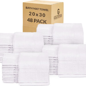 GOLD TEXTILES 12 Pack White Bath Mat Towels 20x30 Inches (Not a Bathroom Rug)- Cotton Blend Washable Economy Hotel Bath Mats