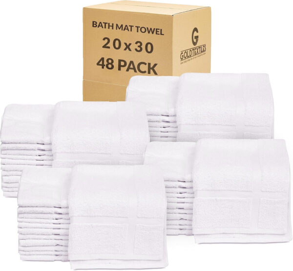 GOLD TEXTILES 12 Pack White Bath Mat Towels 20x30 Inches (Not a Bathroom Rug)- Cotton Blend Washable Economy Hotel Bath Mats