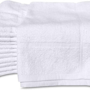 GOLD TEXTILES 12 Pack White Bath Mat Towels 20x30 Inches (Not a Bathroom Rug)- Cotton Blend Washable Economy Hotel Bath Mats