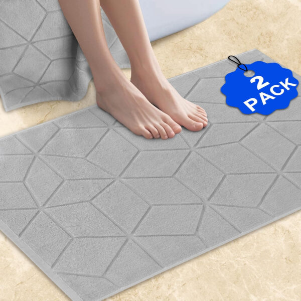 Hotel Quality - 1100GSM, 2 PACK Gray Bathroom Mats [Not a Bath Rug] - 100% Turkish Cotton | Thick | 19"x30" | Washable, Soft Bath Mat Towel for Bathroom Floor, Absorbent Terry Cloth Feet Towels, Gray