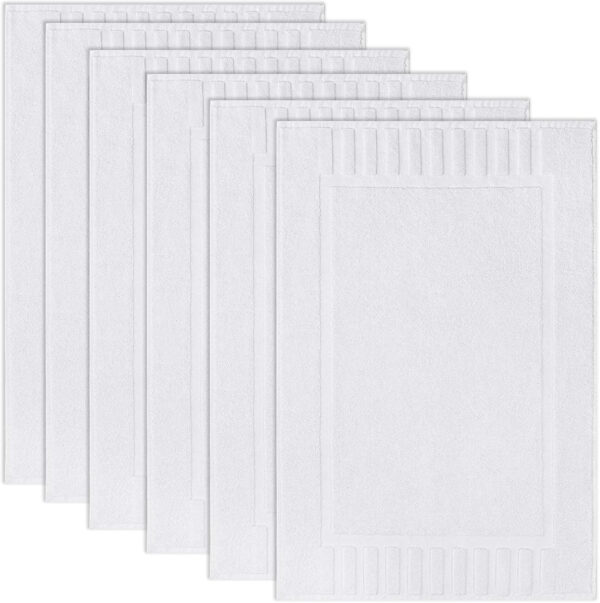 White Classic Bath Mat, Bathroom Floor Towels 6 Pack, 22x34 Inch, Soft Absorbent Non Slip Cotton Linen Rug Set, Ideal for Bathroom, Shower, Bedroom, Kitchen, Hotel, Spa
